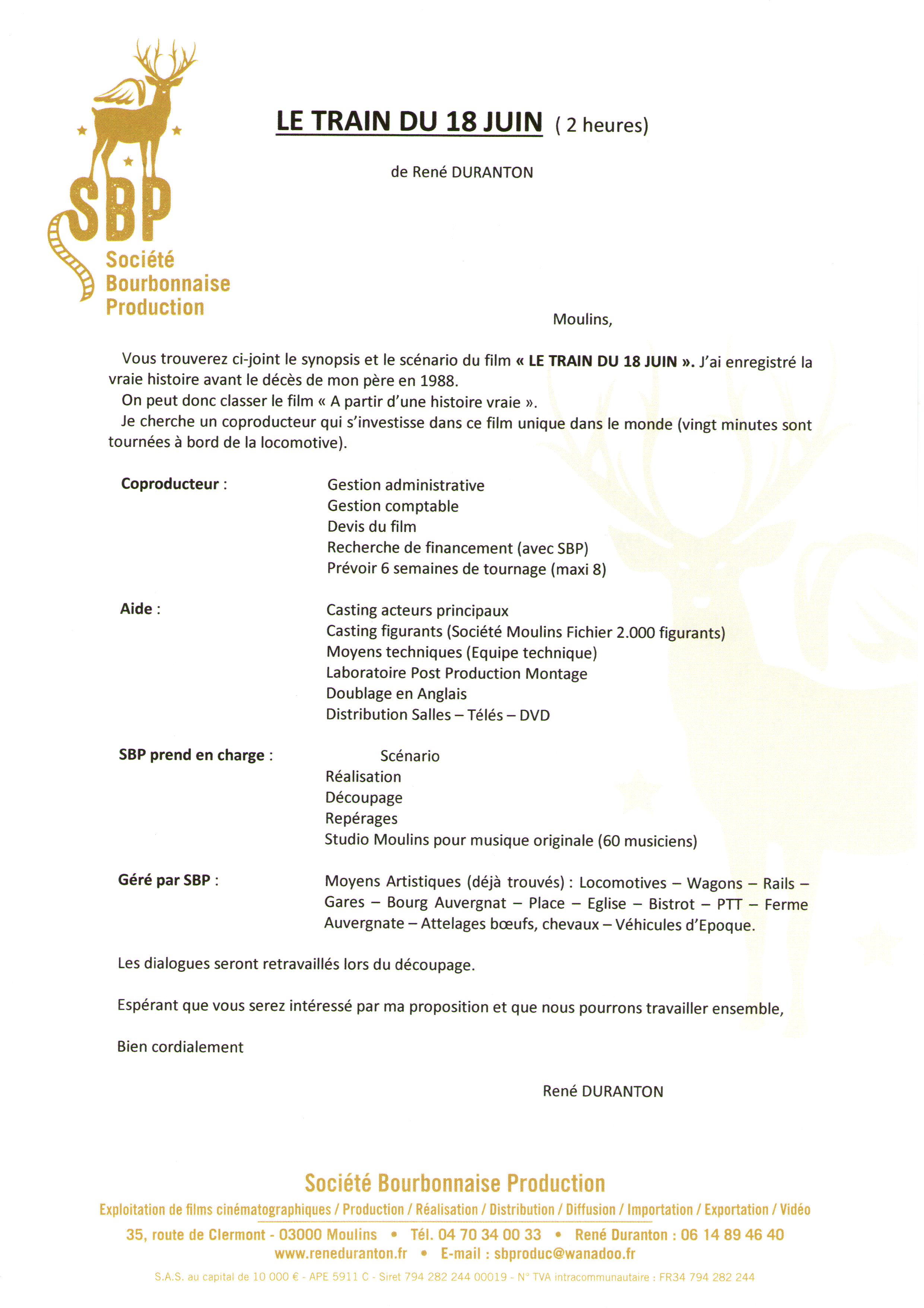 Lettre adress�e aux coproducteurs